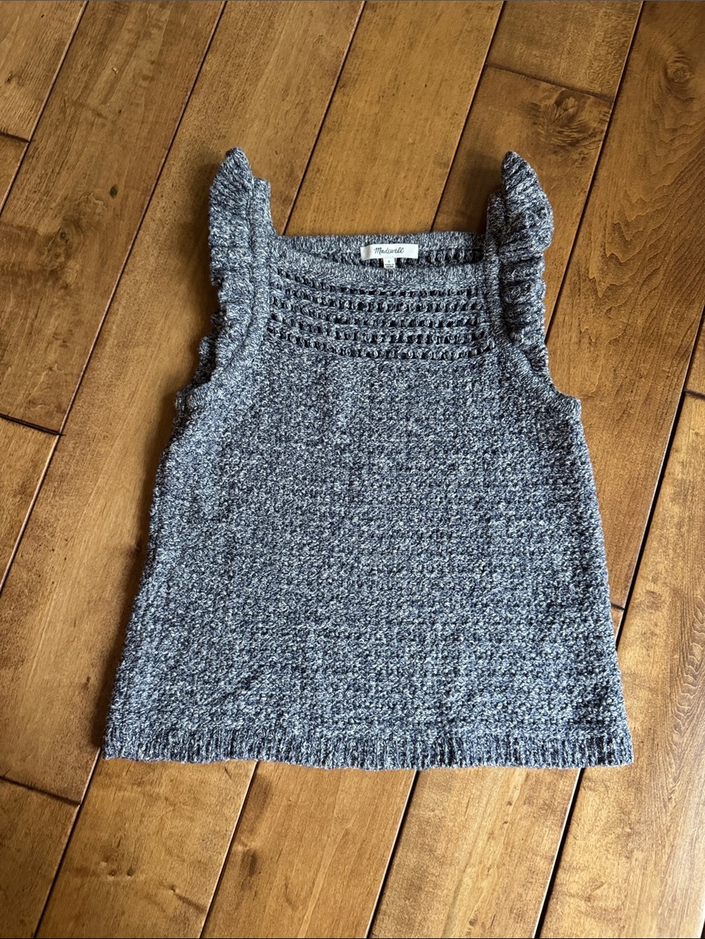 Madewell Navy Knit Ruffle-Shoulder Tank